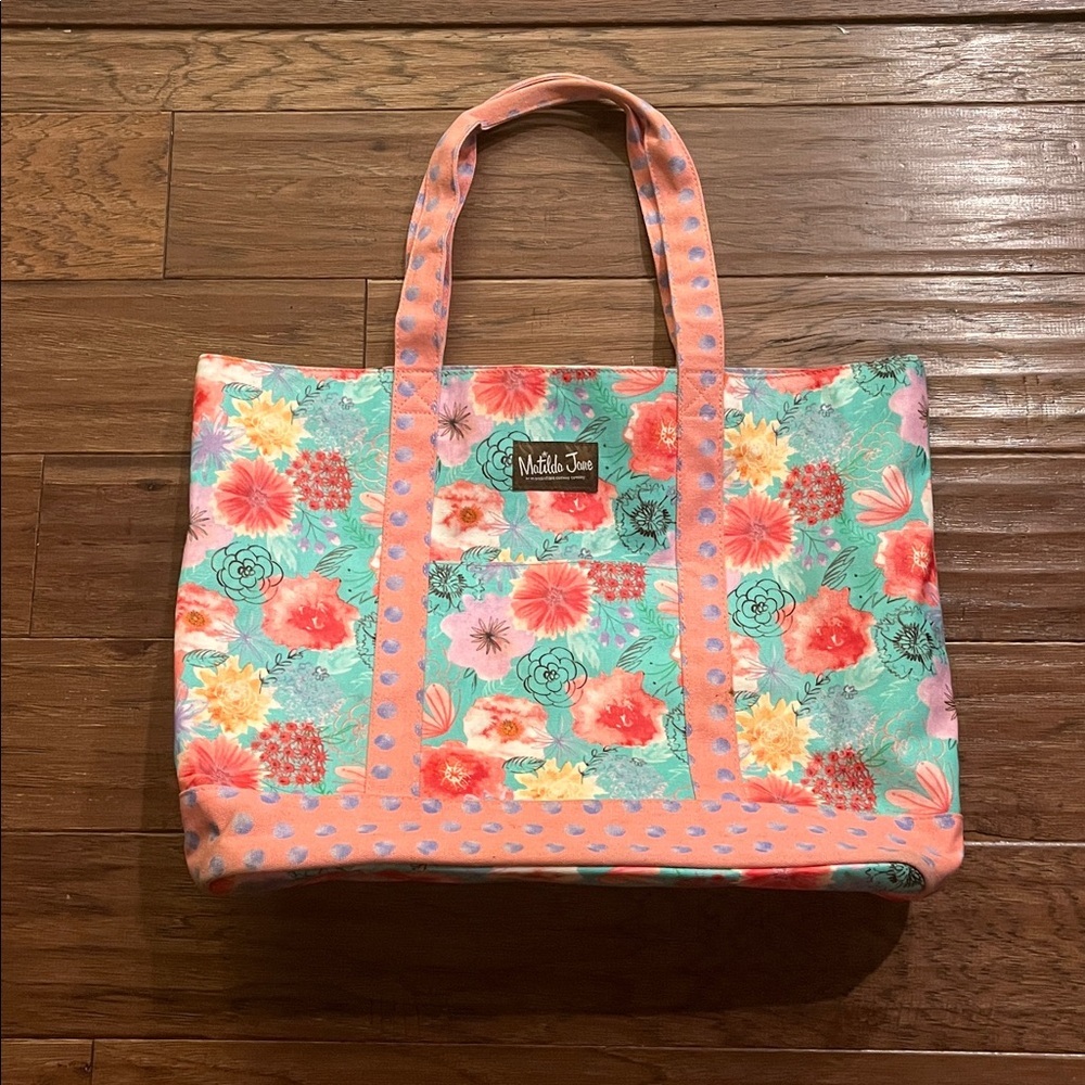 Matilda Jane Relaxing Sunshine  Pink Floral & Dots Oversize Tote Bag